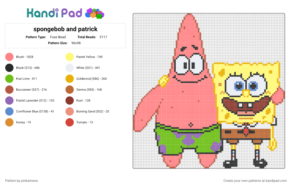 spongebob and patrick - Fuse Bead Pattern by pinkamena on Kandi Pad - red,yellow,cartoon,2000s,sea creature,cartoons,nickelodeon