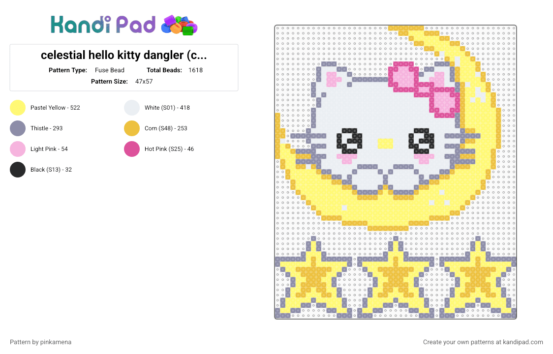 celestial hello kitty dangler (check desc for end result assembly) - Fuse Bead Pattern by pinkamena on Kandi Pad - yellow,cute,kawaii,sanrio,stars,space,moon,hanger,decoration