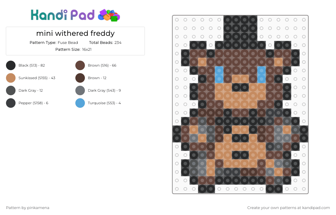 mini withered freddy - Fuse Bead Pattern by pinkamena on Kandi Pad - brown,tan,small,tiny,charm,keychain,fnaf,five nights at freddys,video game,easy