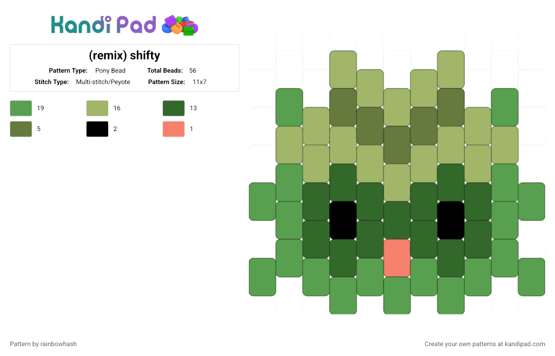 (remix) shifty - Pony Bead Pattern by rainbowhash on Kandi Pad - animation, cartoon, cute, green, happy tree friends, htf, kawaii