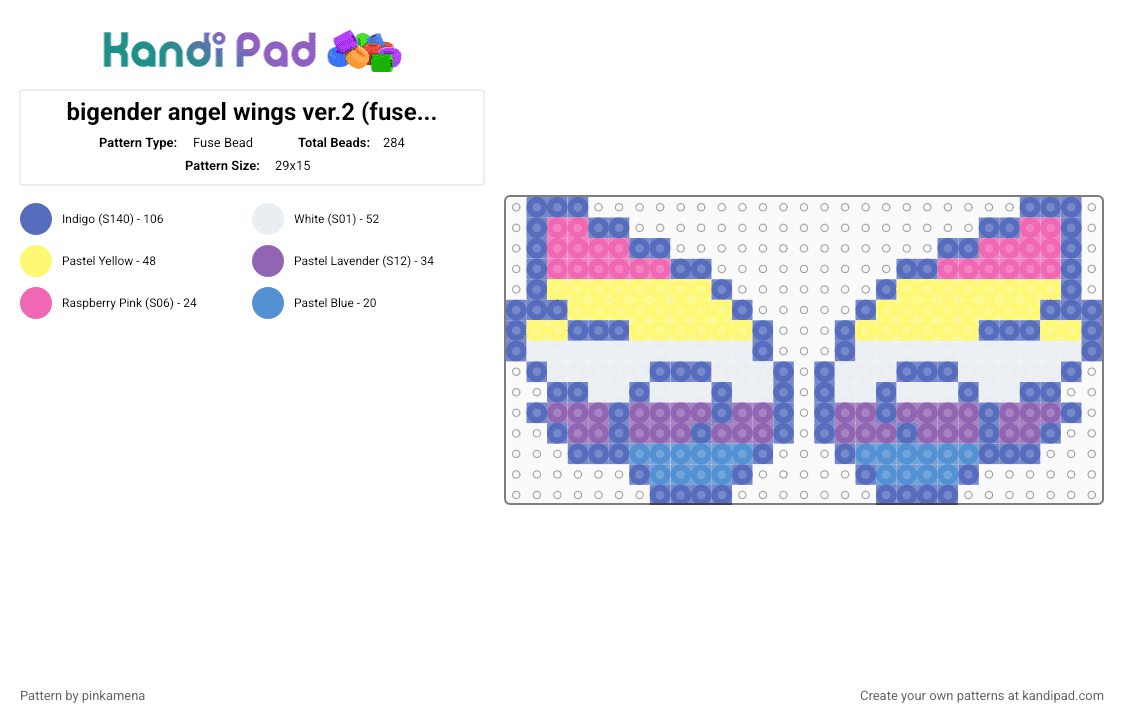 bigender angel wings ver.2 (fuse ver.) - Fuse Bead Pattern by mangle on Kandi Pad - accessory, blue, lgbt, lgbtq, lgbtqia, pink, pride