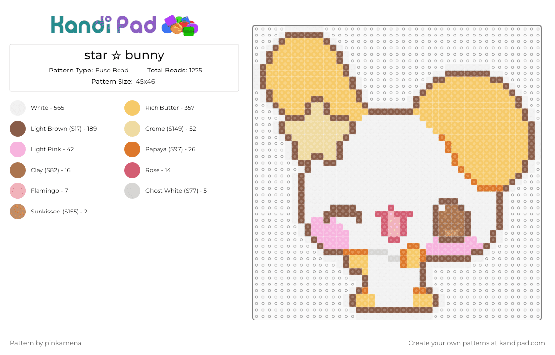 star ☆ bunny - Fuse Bead Pattern by pinkamena on Kandi Pad - white,tan,yellow,cute,kawaii,celestial,animal,rabbit,animals,space