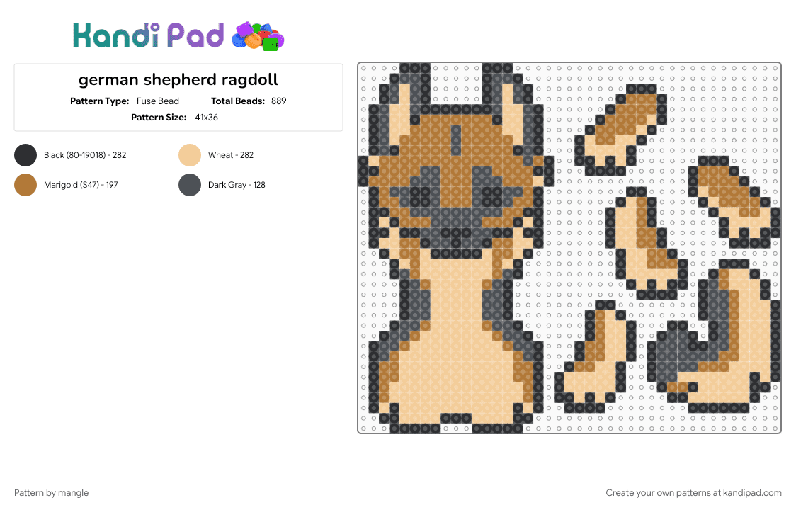 german shepherd ragdoll (credit: kiyo pi) - Fuse Bead Pattern by mangle on Kandi Pad - animal, beige, dangle dangler, furry, keychain, puppy dog, tan