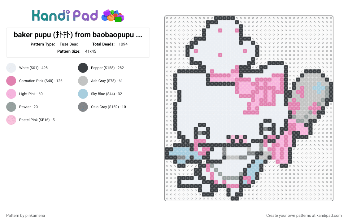 baker pupu (扑扑) from baobaopupu (饱饱扑扑) (ver. 2) - Fuse Bead Pattern by pinkamena on Kandi Pad - white,pink,cat,kitty,kitten,animal,cute,kawaii,small,chibi