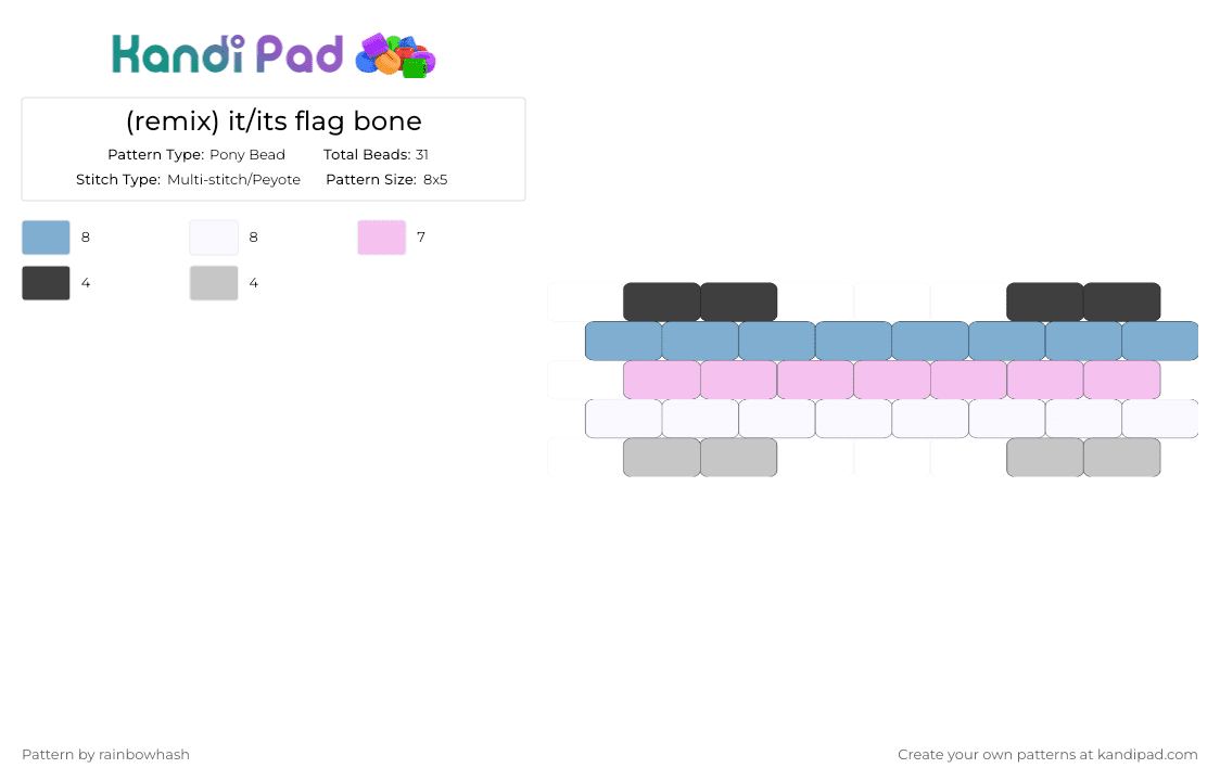 it/its flag bone - Pony Bead Pattern by mangle on Kandi Pad - it its, lgbt, lgbtq, lgbtqia, light blue, pink, pride, pronouns, trans gender, transgender