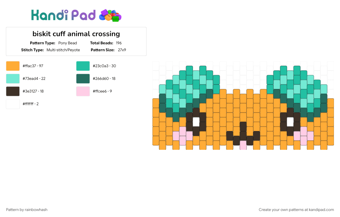 biskit cuff animal crossing - Pony Bead Pattern by mangle on Kandi Pad - acnh, animal, cute kawaii, decora, nintendo video game, orange, puppy dog, scene, scenemo, teal