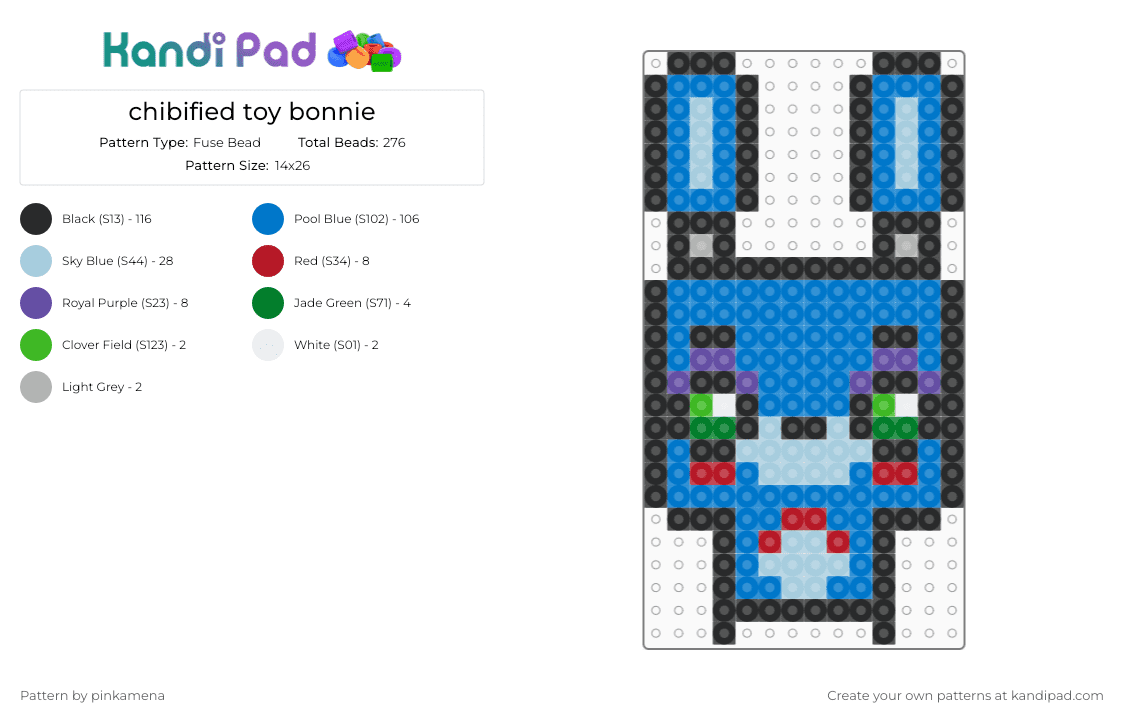 chibified toy bonnie - Fuse Bead Pattern by mangle on Kandi Pad - black, blue, charm, five nights at freddys, fnaf, keychain, light blue, mini, video game