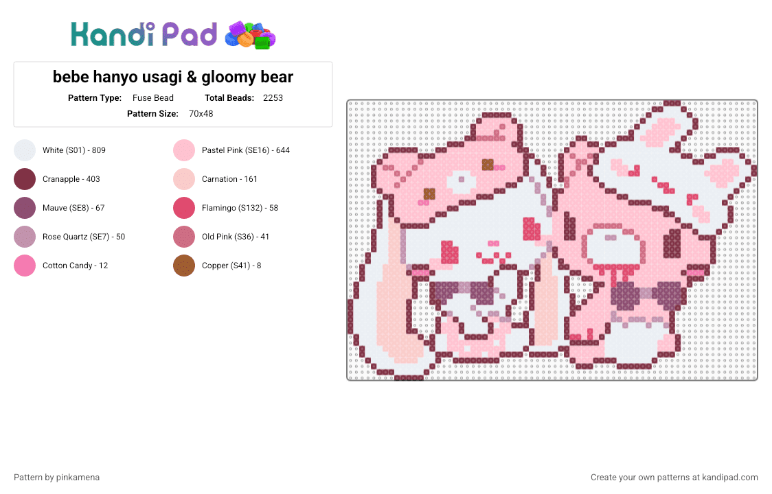 bebe hanyo usagi & gloomy bear - Fuse Bead Pattern by pinkamena on Kandi Pad - brown,pink,cute,kawaii,animal,rabbit,bunny,animals