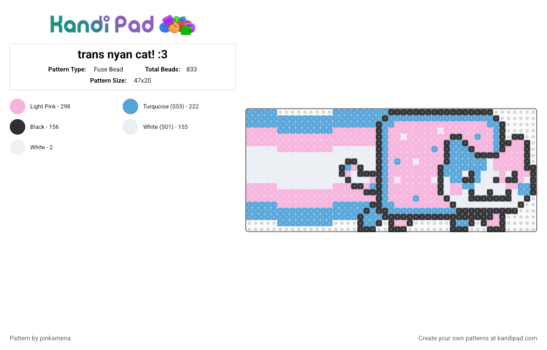 trans nyan cat! :3 - Fuse Bead Pattern by pinkamena on Kandi Pad - pink,light blue,nyancat,transgender,pride