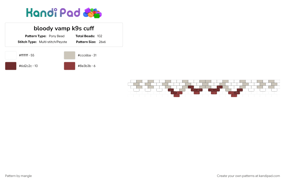 bloody vamp k9s cuff - Pony Bead Pattern by mangle on Kandi Pad - beige, blood, emo, gore, horror, scene, scenemo, teeth, vampire, white