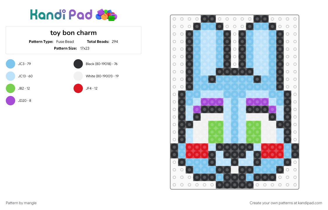 toy bon charm - Fuse Bead Pattern by mangle on Kandi Pad - charms, cute kawaii, five nights at freddys, fnaf, furry, keychain, light blue, toy bonnie rabbit, video game