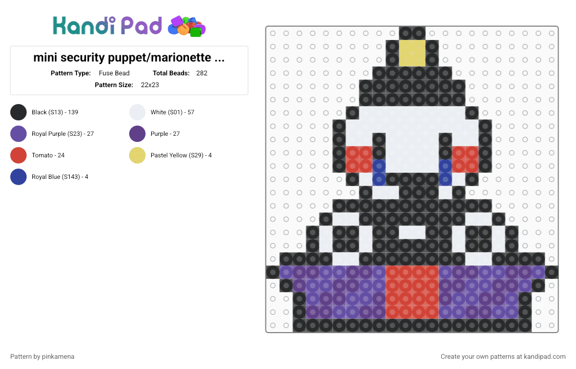 mini security puppet/marionette ver.1 - Fuse Bead Pattern by pinkamena on Kandi Pad - black,purple,small,tiny,charm,keychain,fnaf,five nights at freddys,video game,easy