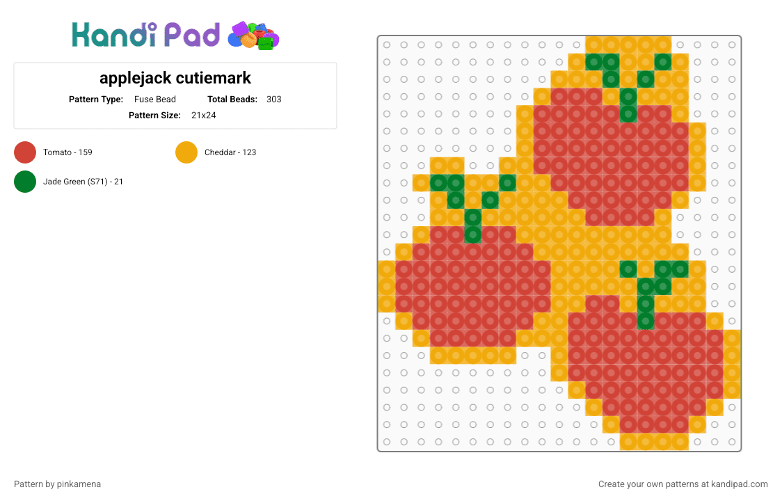 applejack cutiemark - Fuse Bead Pattern by pinkamena on Kandi Pad - orange,red,apple jack,mlp,my little pony,keychain