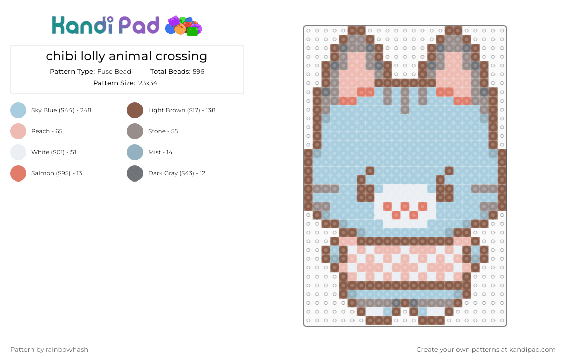 chibi lolly animal crossing - Fuse Bead Pattern by rainbowhash on Kandi Pad - acnh, acnl, cute, kawaii, kitten, kitty cat, light blue, nintendo, tan, video game
