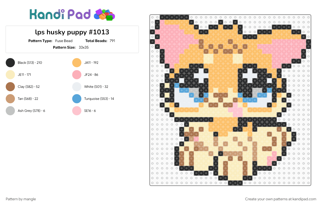 lps husky puppy #1013 - Fuse Bead Pattern by mangle on Kandi Pad - 2000s, beige, cute, dog, kawaii, kitten, littlest pet shop, orange, scene, scenemo toys