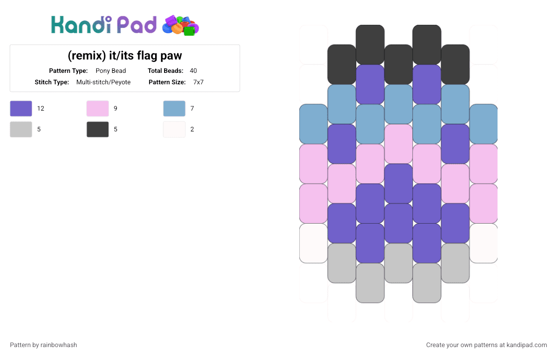 it/its flag paw - Pony Bead Pattern by mangle on Kandi Pad - blue, it its, lgbt, lgbtq, lgbtqia, pink, pride, trans gender, transgender