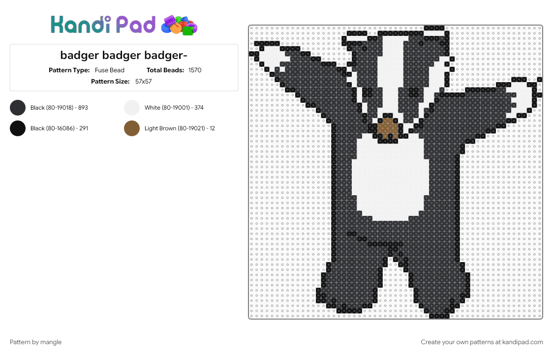 badger badger badger- - Fuse Bead Pattern by mangle on Kandi Pad - 2000s, animal, animals, animation, black, cartoon, internet meme, weebl, white, youtube