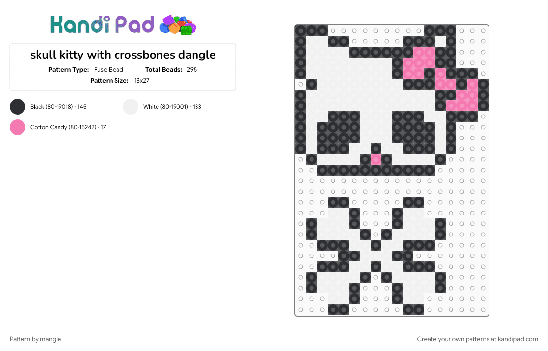 skull kitty with crossbones dangle - Fuse Bead Pattern by mangle on Kandi Pad - bones, charm charms, cute kawaii, horror, keychain dangler, scenemo scene, skulls skeleton, white