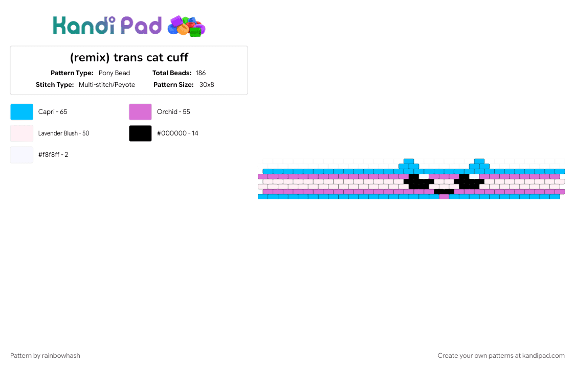 trans cat cuff - Pony Bead Pattern by mangle on Kandi Pad - gender, kitten, kitty, lgbt, lgbtq, lgbtqia, light blue, pink, pride, transgender