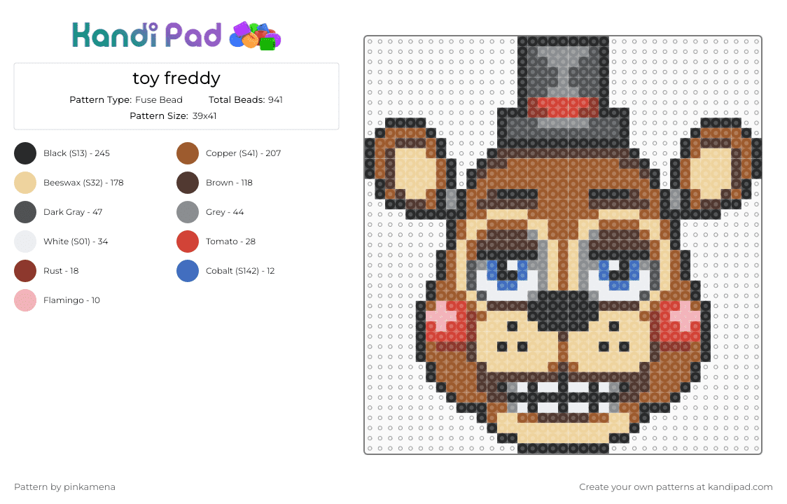 toy freddy - Fuse Bead Pattern by pinkamena on Kandi Pad - brown,tan,beige,fnaf,five nights at freddys