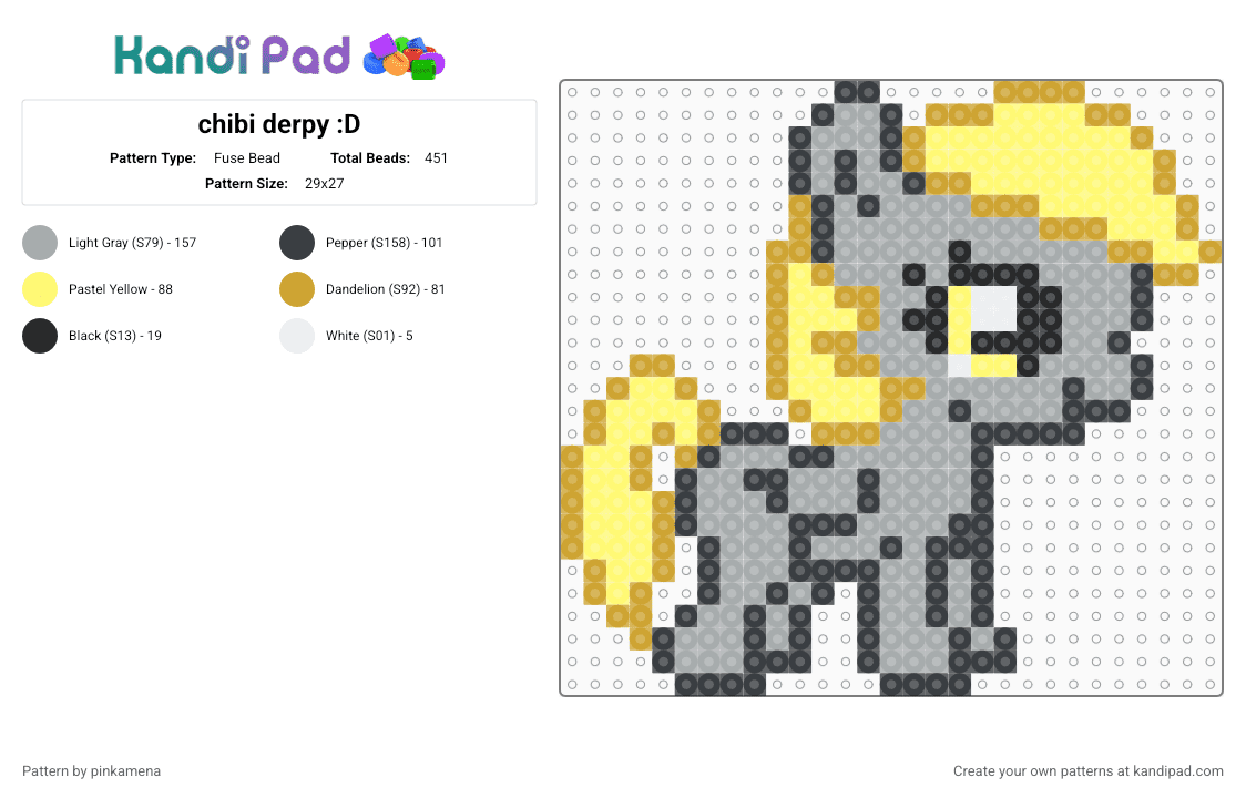 chibi derpy :D - Fuse Bead Pattern by pinkamena on Kandi Pad - gray,mlp,my little pony,cute,cartoon,horse,animal,animals,pegasus