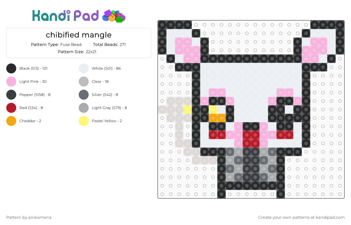 chibified mangle - Fuse Bead Pattern by pinkamena on Kandi Pad - white,gray,pink,beige,fnaf,five nights at freddys,keychain,mini,video game,charm