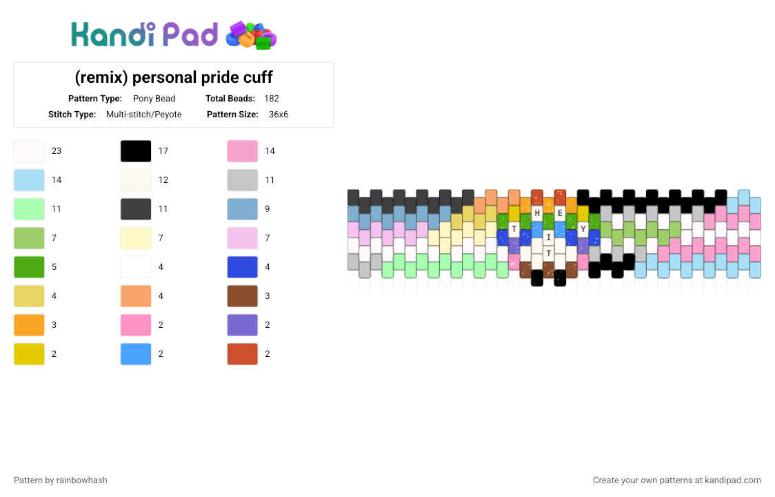 personal pride cuff - Pony Bead Pattern by mangle on Kandi Pad - colorful, green, itits, lgbt, lgbtq, lgbtqia, light blue, pink, queergender, teal, theythem, trans gender, transgender