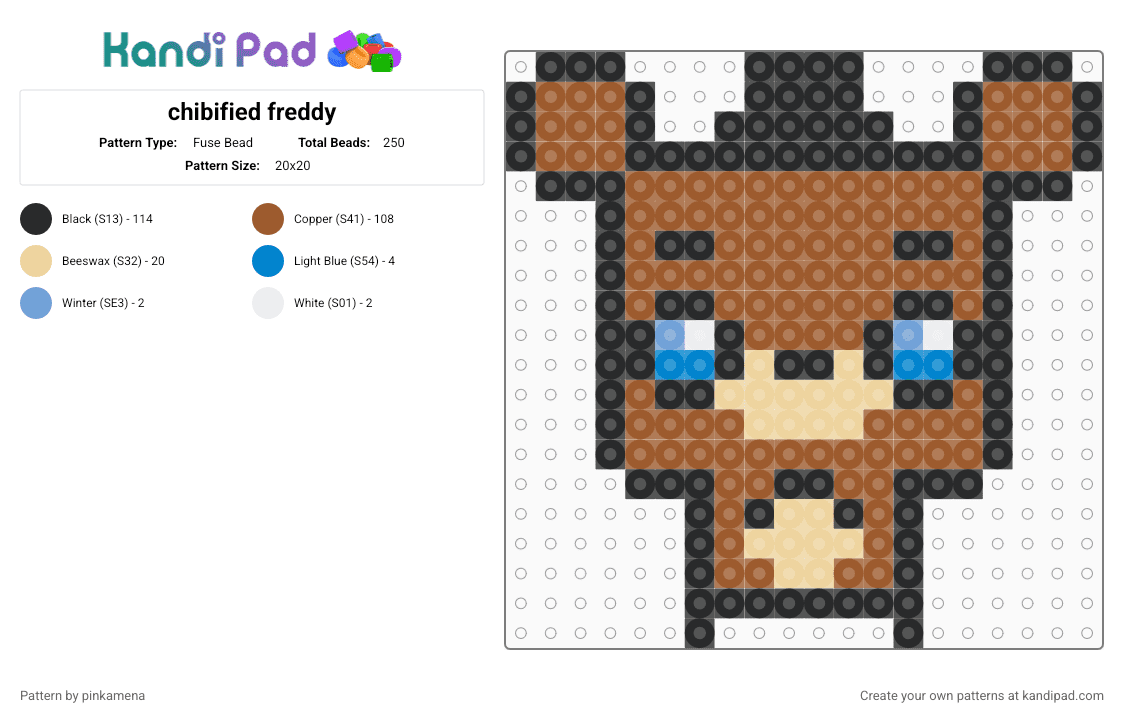 chibified freddy - Fuse Bead Pattern by mangle on Kandi Pad - charm, five nights at freddys, fnaf, keychain, mini, tan, video game
