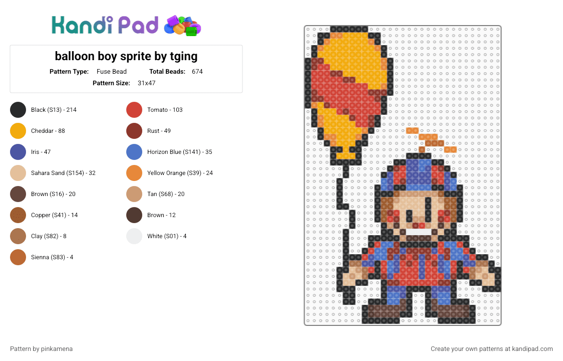 balloon boy sprite by tging - Fuse Bead Pattern by pinkamena on Kandi Pad - red,orange,fnaf,five nights at freddys,video game