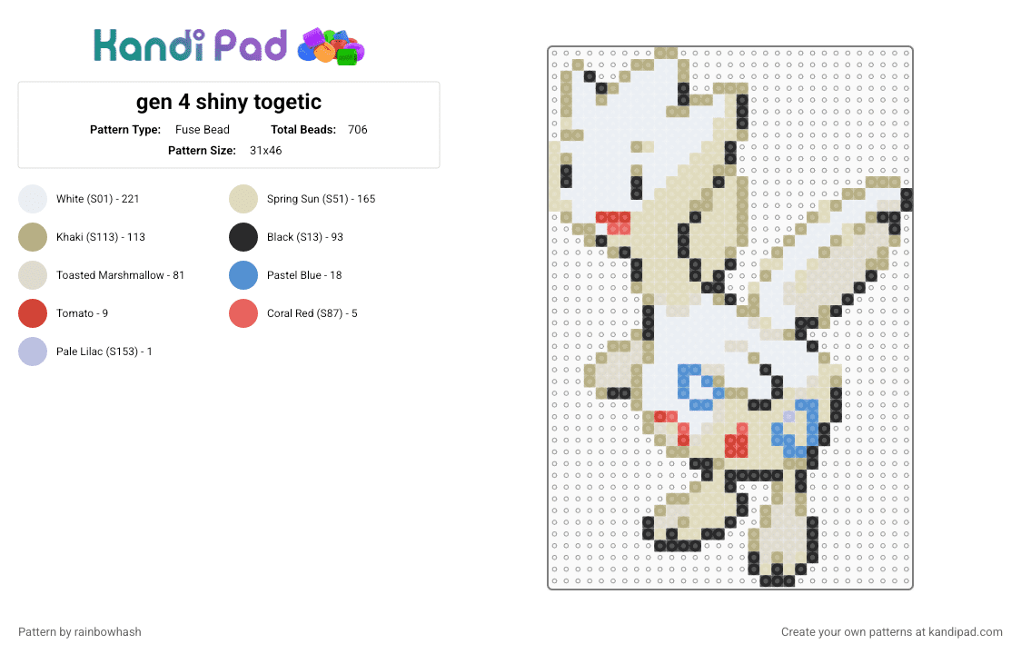 gen 4 shiny togetic - Fuse Bead Pattern by rainbowhash on Kandi Pad - beige, cute, kawaii, nintendo, pokmon, video game