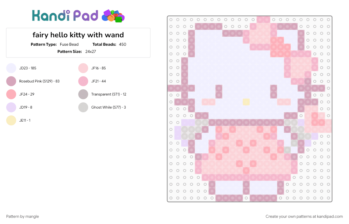 fairy hello kitty with wand - Fuse Bead Pattern by mangle on Kandi Pad - animal, animals, cute kawaii, girly, kitten, kitty cat, pink, sanrio, white