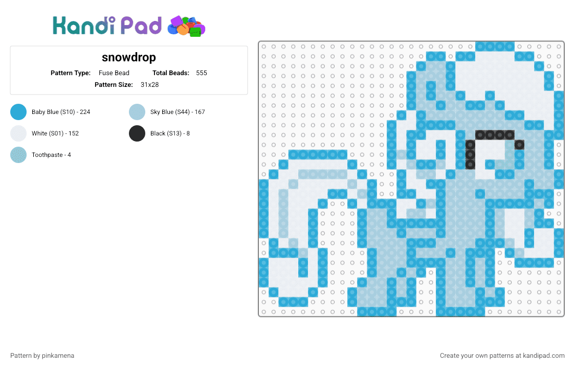 snowdrop - Fuse Bead Pattern by pinkamena on Kandi Pad - light blue,white,mlp,my little pony,cute,animal,horse,cartoon,pegasus,filly
