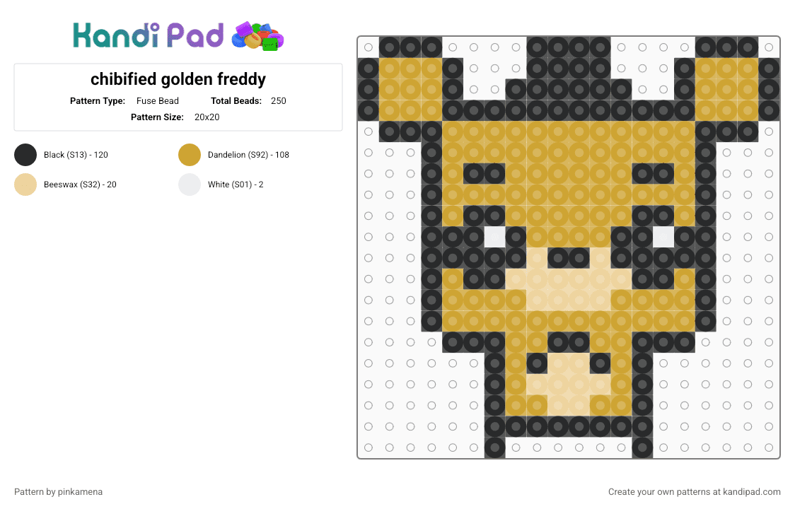chibified golden freddy - Fuse Bead Pattern by pinkamena on Kandi Pad - orange,fnaf,five nights at freddys,keychain,mini,video game,charm