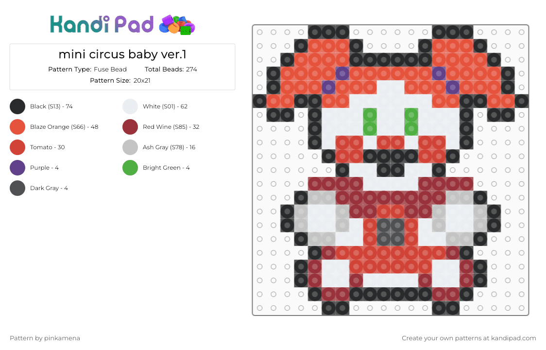mini circus baby - Fuse Bead Pattern by pinkamena on Kandi Pad - red,small,tiny,charm,keychain,fnaf,five nights at freddys,video game,easy