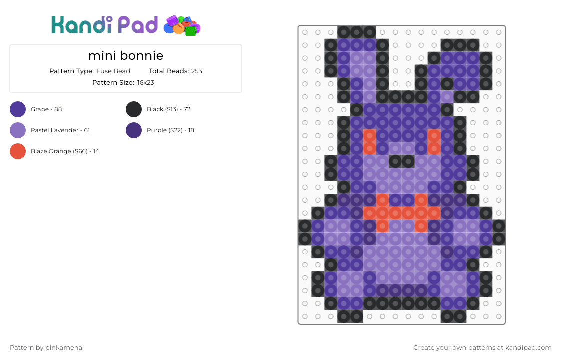 mini bonnie - Fuse Bead Pattern by pinkamena on Kandi Pad - purple,blue,small,tiny,charm,keychain,fnaf,five nights at freddys,video game,easy