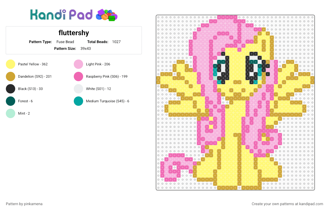 fluttershy - Fuse Bead Pattern by pinkamena on Kandi Pad - orange,yellow,pink,mlp,my little pony,flutter shy
