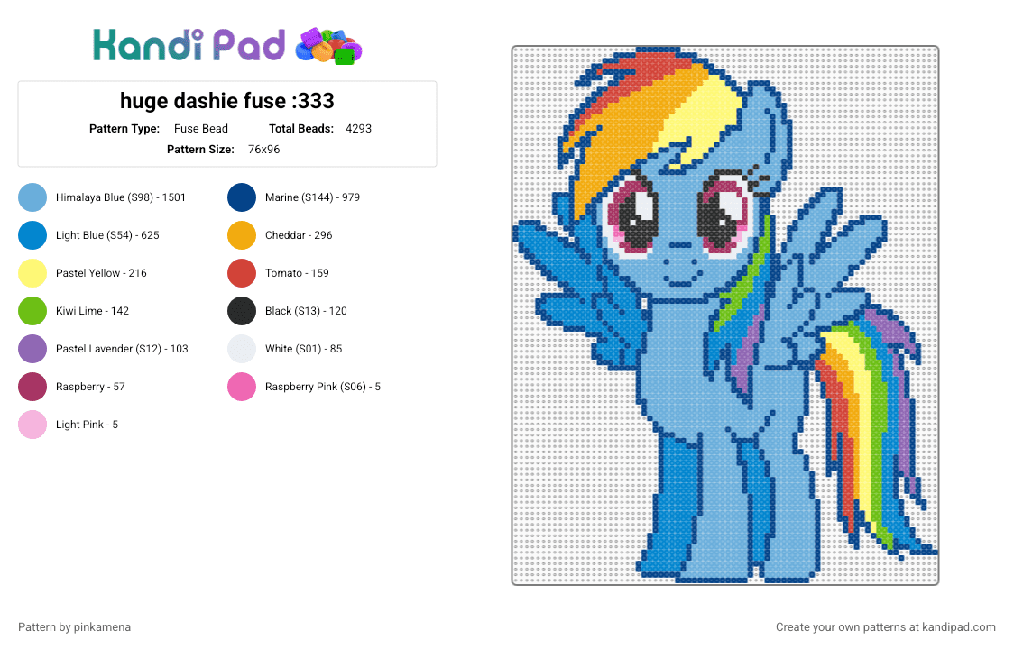 huge dashie fuse :333 - Fuse Bead Pattern by pinkamena on Kandi Pad - blue,light blue,rainbow dash,mlp,my little pony