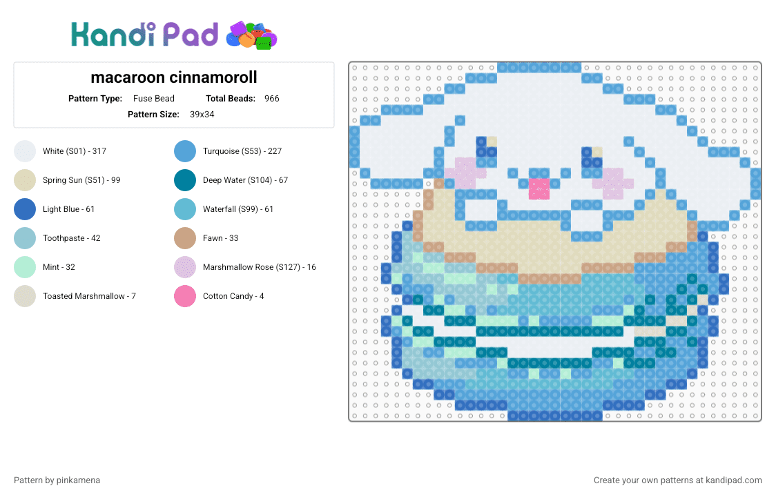 macaroon cinnamoroll - Fuse Bead Pattern by pinkamena on Kandi Pad - light blue,beige,cinnamonroll,cinnamon roll,cute,kawaii,puppy dog,macaron,sanrio,hello kitty