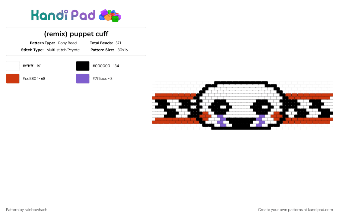puppet cuff - Pony Bead Pattern by mangle on Kandi Pad - animal, cute, five nights at freddys, fnaf, marionette, red, video game, white