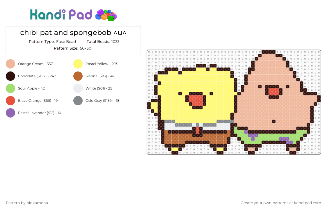 chibi pat and spongebob ^u^ - Fuse Bead Pattern by pinkamena on Kandi Pad - brown,beige,yellow,cartoons,cartoon,animal,2000s,sea creature,cute,kawaii,patrick star