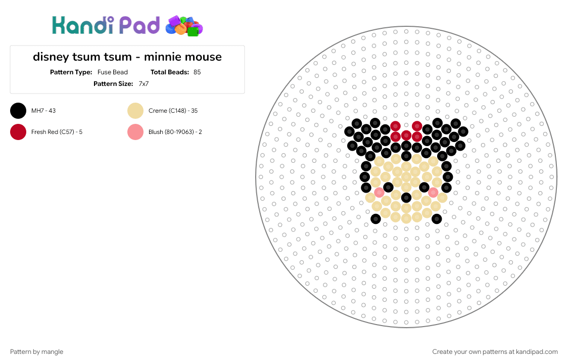 disney tsum tsum - minnie mouse - Fuse Bead Pattern by mangle on Kandi Pad - animal animals, beige, charm charms, cute kawaii, keychain, kitty cat kitten, pinocchio, small easy