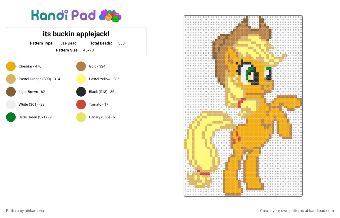 its buckin applejack! - Fuse Bead Pattern by pinkamena on Kandi Pad - yellow,orange,tan,mlp,my little pony,apple jack