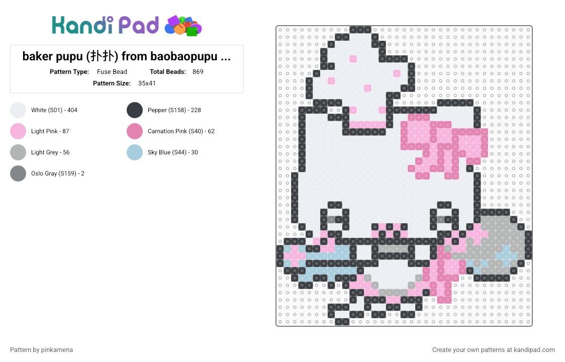 baker pupu (扑扑) from baobaopupu (饱饱扑扑) - Fuse Bead Pattern by pinkamena on Kandi Pad - white,pink,beige,kawaii,cute,animal,cat,kitten,kitty,chibi,small
