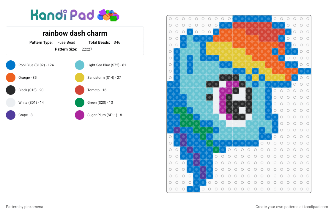 rainbow dash charm - Fuse Bead Pattern by pinkamena on Kandi Pad - blue,light blue,orange,mlp,my little pony,keychain,accessory