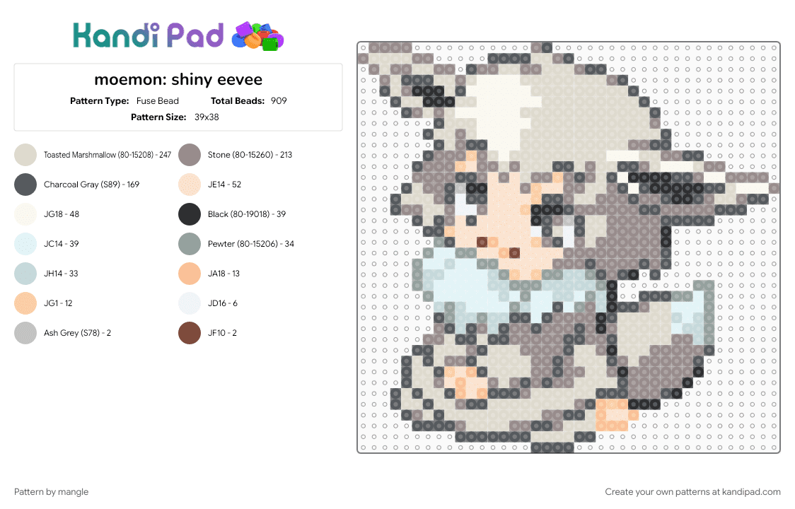 moemon: shiny eevee (v1) - Fuse Bead Pattern by mangle on Kandi Pad - 2000s, anime, beige, cute kawaii, eeveelution, gray, nintendo, pokemon, video game, y2k
