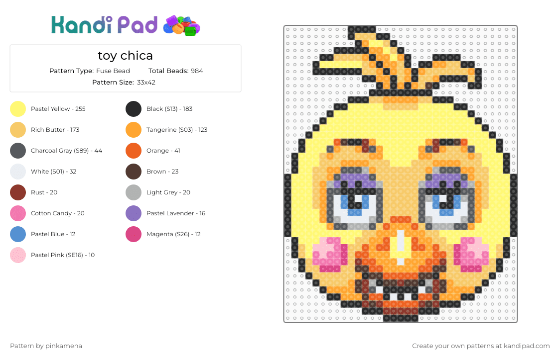 toy chica - Fuse Bead Pattern by pinkamena on Kandi Pad - orange,yellow,fnaf,five nights at freddys