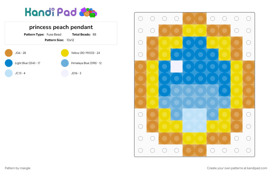 princess peach pendant - Fuse Bead Pattern by mangle on Kandi Pad - charms, cute kawaii, games, keychain charm, mario, nintendo, orange, rotator cuff, video game, yellow