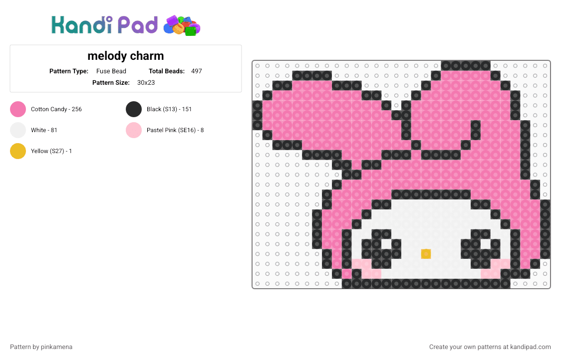 melody charm - Fuse Bead Pattern by pinkamena on Kandi Pad - pink,hello kitty,sanrio,cute,kawaii,keychain,rabbit,bunny,animal