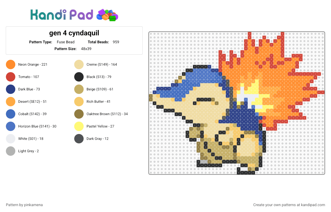 gen 4 cyndaquil - Fuse Bead Pattern by rainbowhash on Kandi Pad - animal, beige, blue, fire, nintendo, orange, pokemon, video game