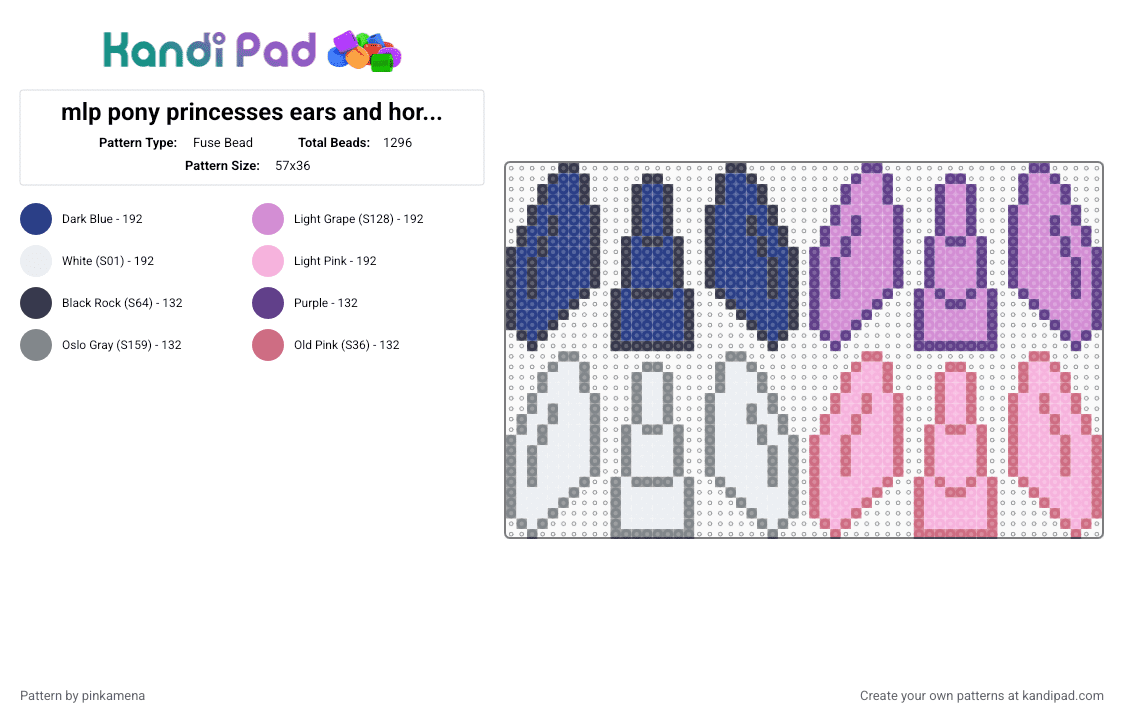mlp pony princesses ears and horns (glue to headband :3) - Fuse Bead Pattern by pinkamena on Kandi Pad - purple,pink,my little pony,accessory,accessories,twilight sparkle,cadence,luna,celestia,horse